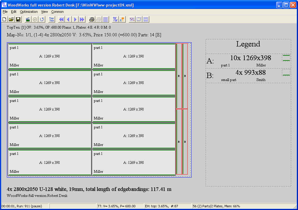 Panel Cut Optimization WoodWorks screenshot